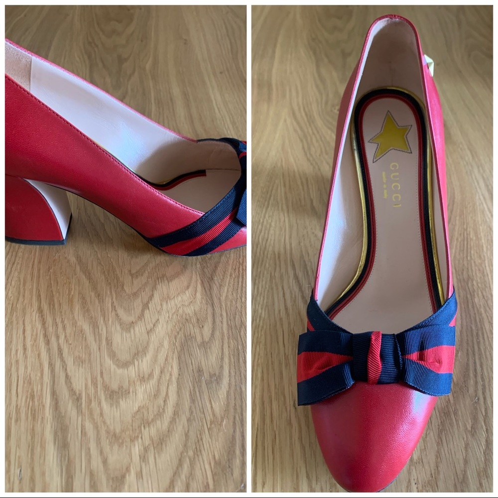 Authentic Gucci Malaga Hibiscus Red Pumps 38 - Picture 3 of 6